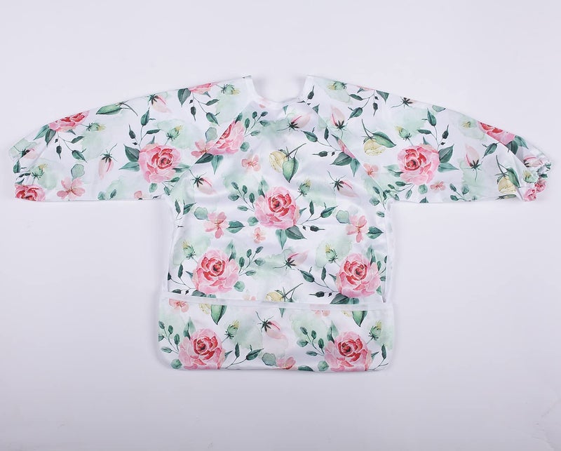 Sigzagor Baby Bib Sleeved Shirt With Pocket 1-3 years old Toddler Drawing (Pink Flowers Rose) - Image 4